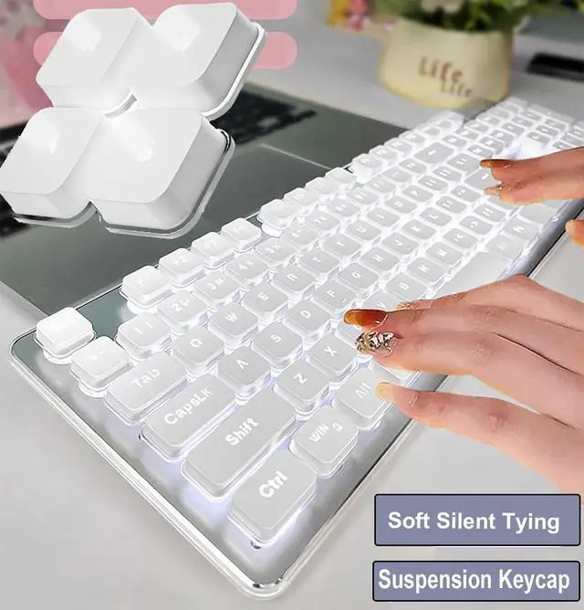 Alt view image 5 of 5 - Wireless Keyboard and Mouse Combo, Rechargeable Metal Full Size Mute Keyboard and Ergonomic Mice, 2.4G Ultra-Thin Sleek Design for Windows Computer Desktop PC Laptop (White with white light)