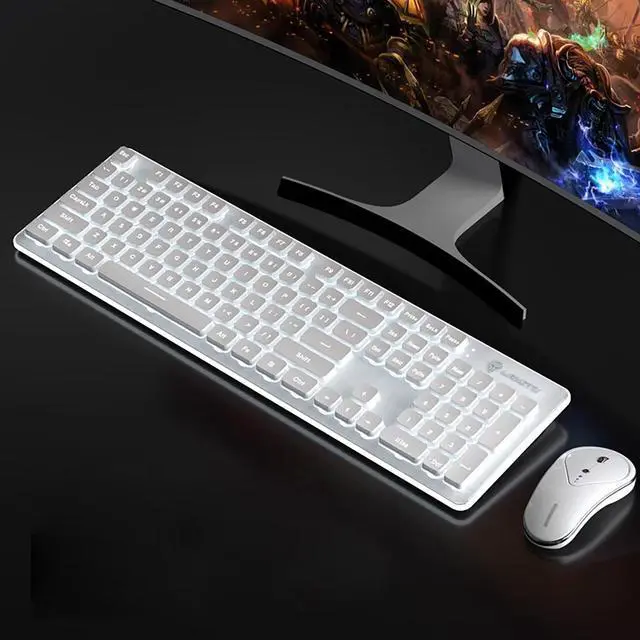 Main image of Wireless Keyboard and Mouse Combo, Rechargeable Metal Full Size Mute Keyboard and Ergonomic Mice, 2.4G Ultra-Thin Sleek Design for Windows Computer Desktop PC Laptop (White with white light)