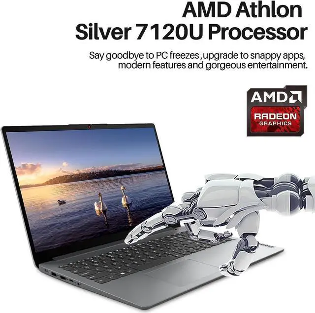 Alt view image 2 of 5 - Lenovo 2023 IdeaPad 1 15.6" Laptop, AMD Athlon Silver 7120U Processor, 4GB LPDDR5 RAM, 128GB SSD, AMD Radeon Graphics, Wi-Fi 6, Anti-Glare, Windows 11 Home S, Cloud Grey