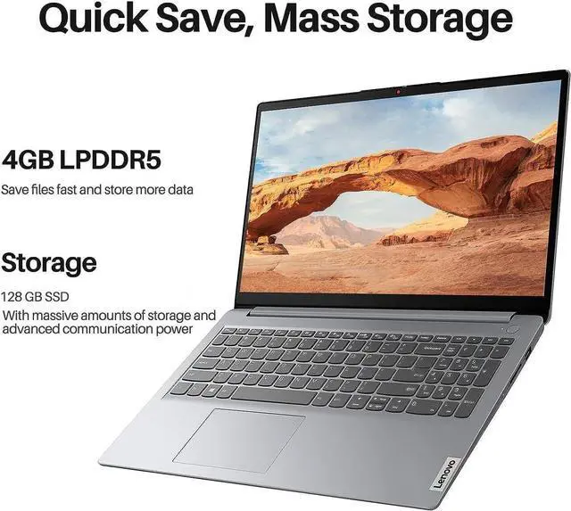 Alt view image 3 of 5 - Lenovo 2023 IdeaPad 1 15.6" Laptop, AMD Athlon Silver 7120U Processor, 4GB LPDDR5 RAM, 128GB SSD, AMD Radeon Graphics, Wi-Fi 6, Anti-Glare, Windows 11 Home S, Cloud Grey
