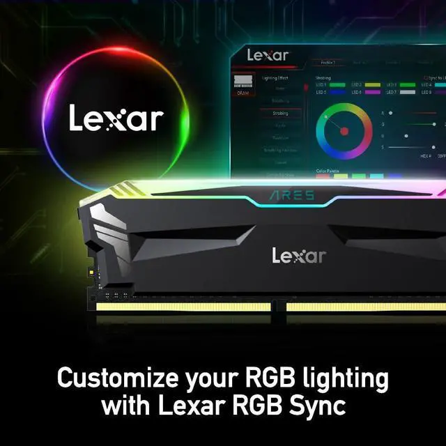 Alt view image 4 of 5 - Lexar 16GB (2x8GB) ARES RGB DDR4 RAM 3600MT/s CL18 1.35V Desktop Memory, Compatible with Intel XMP 2.0 and AMD Ryzen, Black (LD4BU008G-R3600GDLA)