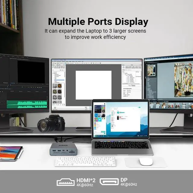 Alt view image 4 of 5 - USB C Docking Station Triple Monitor,16 in 1 Laptop Docking Station with Dual HDMI,DP 4K@60Hz Dock,10Gbps USB A/C Port,Ethernet,Audio/Mic,SD/TF,65W AC Power Adapter for Lenovo/Dell/HP/MacBook Laptops