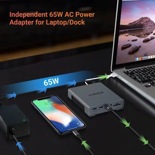 Alt view image 5 of 5 - USB C Docking Station Triple Monitor,16 in 1 Laptop Docking Station with Dual HDMI,DP 4K@60Hz Dock,10Gbps USB A/C Port,Ethernet,Audio/Mic,SD/TF,65W AC Power Adapter for Lenovo/Dell/HP/MacBook Laptops