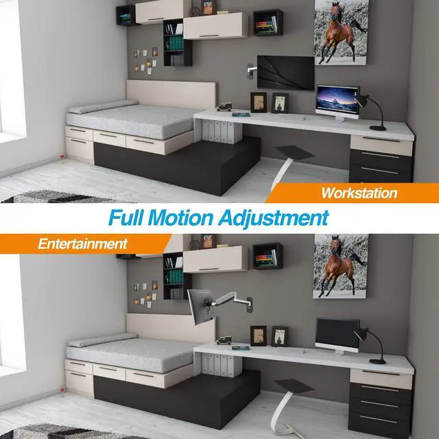 Alt view image 4 of 5 - AVLT Single Extended 13"-32" Monitor Wall Mount fits Flat/Curved Computer Monitor Full Motion Height Swivel Tilt Rotation Adjustable Monitor Arm - VESA/Cable Management