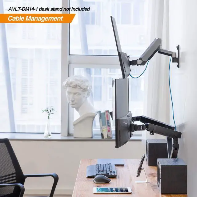 Alt view image 5 of 5 - AVLT Single Extended 13"-32" Monitor Wall Mount fits Flat/Curved Computer Monitor Full Motion Height Swivel Tilt Rotation Adjustable Monitor Arm - VESA/Cable Management