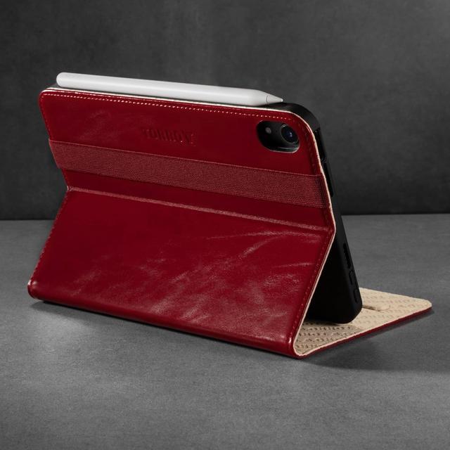Alt view image 3 of 5 - TORRO Case Compatible with iPad Mini 7/6 - Genuine Leather iPad Mini 7th / 6th Generation (2024/2021) Cover with Stand Function, Apple Pencil Connectivity and Wake Sleep Function (Red)