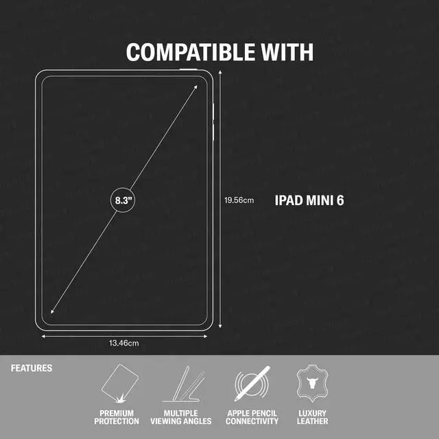 Alt view image 2 of 5 - TORRO Case Compatible with iPad Mini 6 - Genuine Leather iPad Mini 6th Generation (2021) Cover with Stand Function, Apple Pencil Connectivity and Wake Sleep Function (Black)