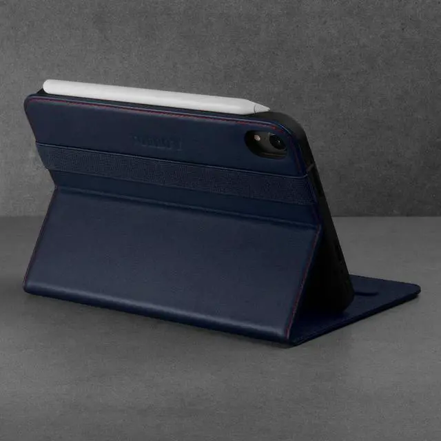 Alt view image 3 of 5 - TORRO Case Compatible with iPad Mini 7/6 - Genuine Leather iPad Mini 7th / 6th Generation (2024/2021) Cover with Stand Function, Apple Pencil Connectivity and Wake Sleep Function (Navy Blue)