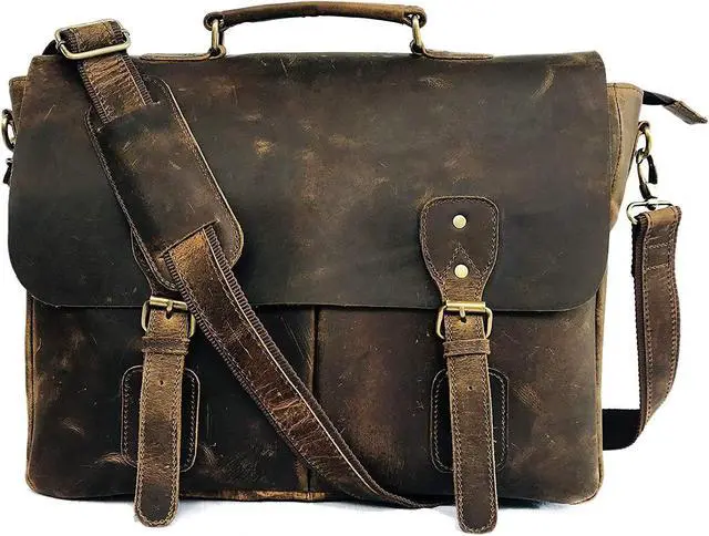 Main image of 18 Inch Vintage Handmade Leather Messenger Bag for Laptop Briefcase Best Computer Satchel School Distressed Bag (16 inch, Brown)