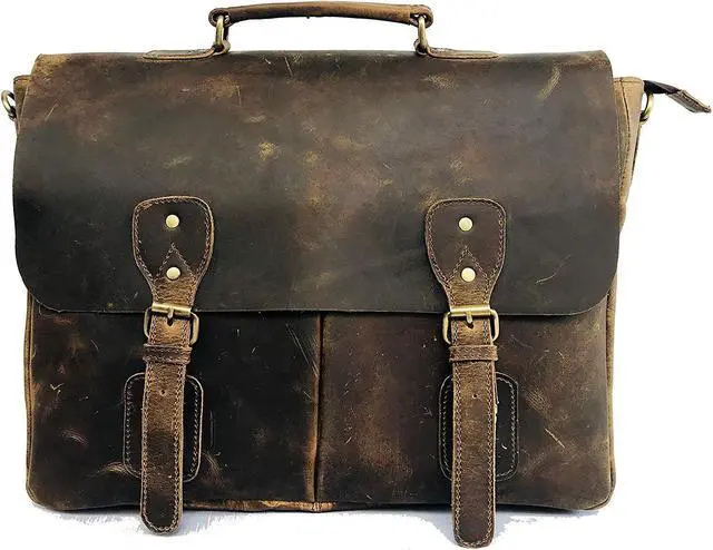 Alt view image 2 of 5 - 18 Inch Vintage Handmade Leather Messenger Bag for Laptop Briefcase Best Computer Satchel School Distressed Bag (16 inch, Brown)