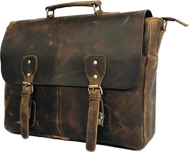 Alt view image 3 of 5 - 18 Inch Vintage Handmade Leather Messenger Bag for Laptop Briefcase Best Computer Satchel School Distressed Bag (16 inch, Brown)