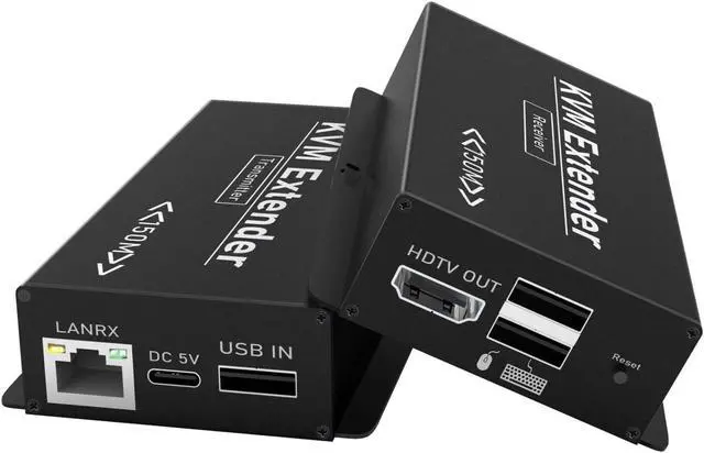 Main image of 492FT HDMI KVM USB Extender Over Cat5e/6/7 - HDMI to RJ45 Ethernet Extender Balun 1080P@60hz HDMI Transmitter Receiver Support Keyboard Mouse USB Control No Latency POC Function Single Power Supply