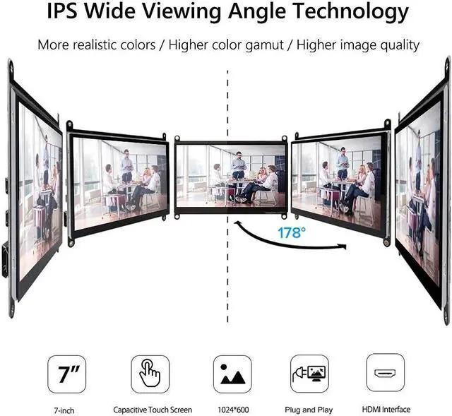 Alt view image 2 of 5 - 7 Inch Touch Screen Monitor for Raspberry Pi, Portable IPS Display HDMI 1024 * 600 Touchscreen with Acrylic Case, Second Monitor for Gaming Consoles/PC/Camera/Win OS
