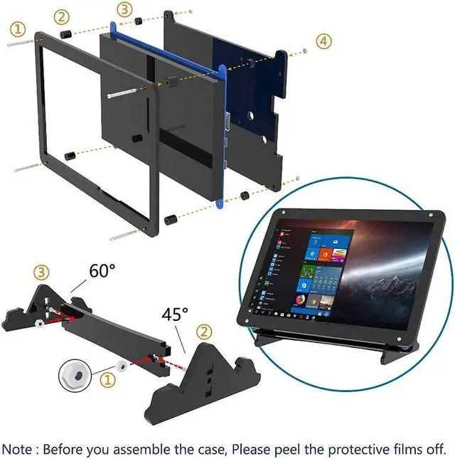 Alt view image 4 of 5 - 7 Inch Touch Screen Monitor for Raspberry Pi, Portable IPS Display HDMI 1024 * 600 Touchscreen with Acrylic Case, Second Monitor for Gaming Consoles/PC/Camera/Win OS