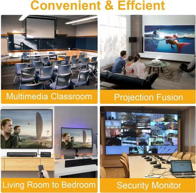 Alt view image 5 of 5 - 492FT HDMI KVM USB Extender Over Cat5e/6/7 - HDMI to RJ45 Ethernet Extender Balun 1080P@60hz HDMI Transmitter Receiver Support Keyboard Mouse USB Control No Latency POC Function Single Power Supply