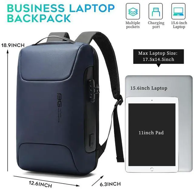Alt view image 4 of 5 - BANGE Anti Theft Backpack with Lock,Business Backpack with USB Charging Port, Office Laptop Fit for 15.6 INCH Laptop