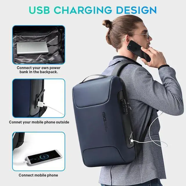 Alt view image 5 of 5 - BANGE Anti Theft Backpack with Lock,Business Backpack with USB Charging Port, Office Laptop Fit for 15.6 INCH Laptop