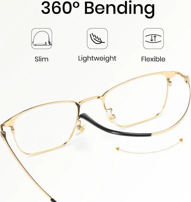 Alt view image 5 of 5 - Cyxus Men Blue Light Blocking Glasses Half Rimless Computer Gaming Glasses Square Fashion Glasses for Men 8142 Black Gold