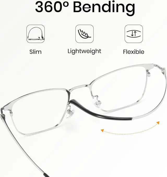 Alt view image 5 of 5 - Cyxus Men Blue Light Blocking Glasses Half Rimless Computer Gaming Glasses Square Fashion Glasses for Men 8142 Black Silver