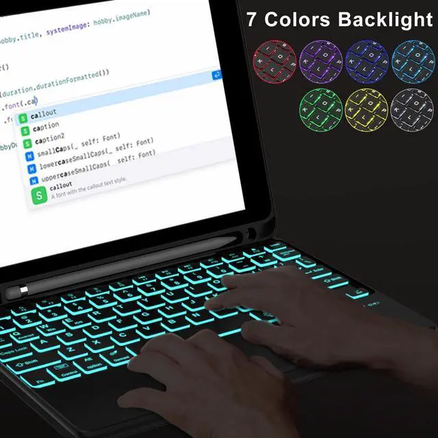 Alt view image 3 of 5 - iPad 9th Generation Case with Keyboard 10.2 inch, Detachable Wireless Keyboard with Smart Touchpad, 7 Color Backlit, Slim Folio Cover with Pencil Holder for iPad 8th/7th Gen/iPad Air 3rd Gen - Grey