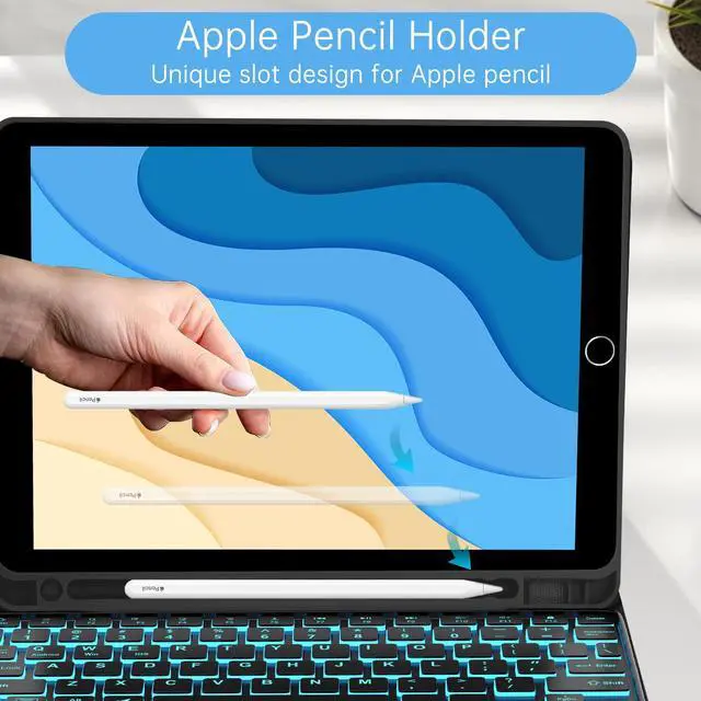 Alt view image 5 of 5 - iPad 9th Generation Case with Keyboard 10.2 inch, Detachable Wireless Keyboard with Smart Touchpad, 7 Color Backlit, Slim Folio Cover with Pencil Holder for iPad 8th/7th Gen/iPad Air 3rd Gen - Grey