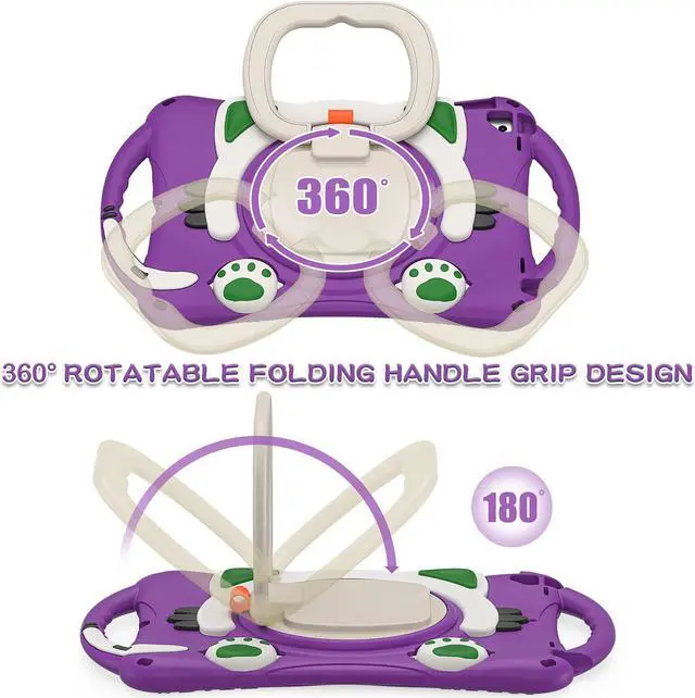 Alt view image 2 of 5 - BATYUE Case for iPad 9th/8th/7th Generation 10.2 inch (2021/2020/2019), with Rotating Stand, Pencil Holder, Carrying Shoulder Strap, Cute Cat Case for Kids (Purple)