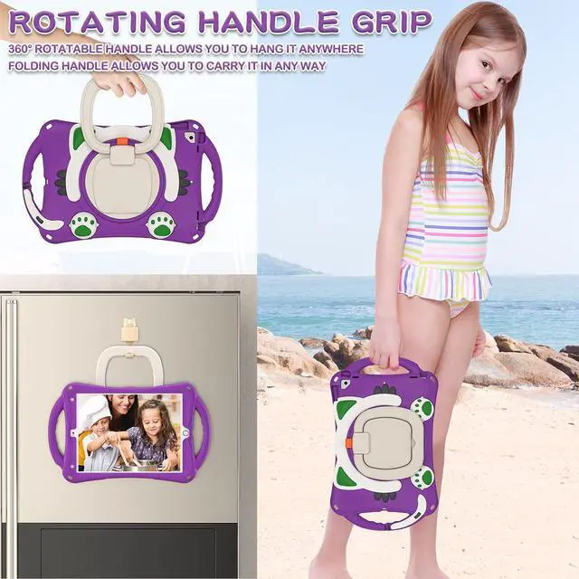 Alt view image 4 of 5 - BATYUE Rugged Case for iPad 10.2 inch 8th/7th Generation (2020/2019)/iPad Air 10.5 2019 / iPad Pro 10.5 2017 with Rotating Stand/Pencil Holder/Carrying Strap, Cute Cat Case for Kids Boys Girls(Purple)