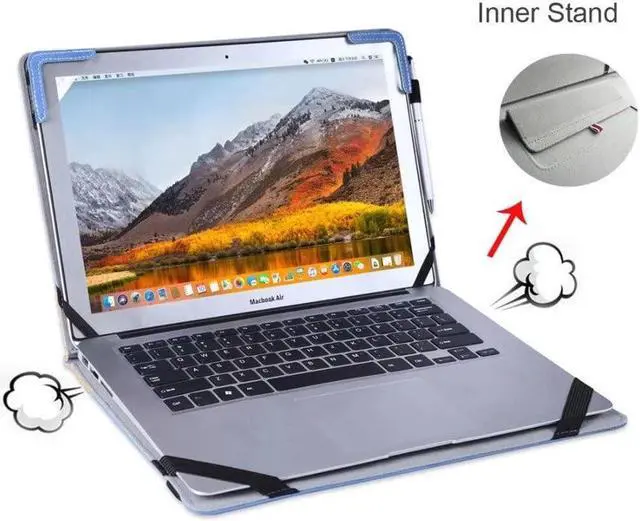 Alt view image 4 of 5 - Berfea Laptop Case, PU Leather Protective Shell for Lenovo Yoga 7 16IAP7/7 Gen7/7i 16 2 in 1/Pro 9i/770i, Business Design, Cooling Bracket, Pen Holder, Hard Cover, Blue