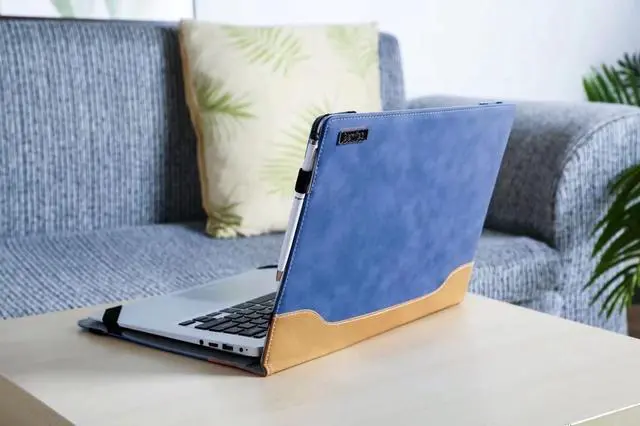 Alt view image 3 of 5 - Berfea Laptop Case, PU Leather Protective Shell for Lenovo Yoga 7 16IAP7/7 Gen7/7i 16 2 in 1/Pro 9i/770i, Business Design, Cooling Bracket, Pen Holder, Hard Cover, Blue