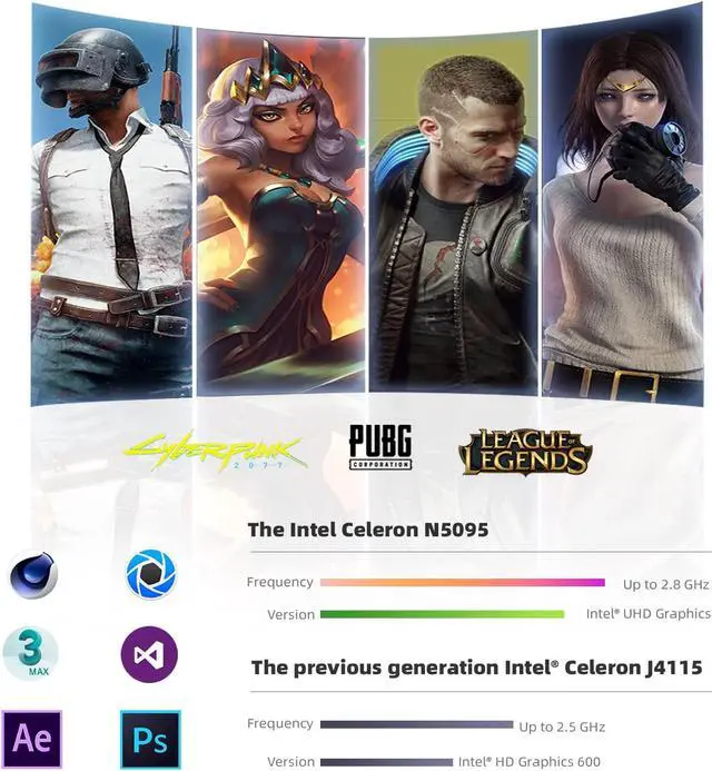 Alt view image 3 of 5 - DaySky Windows 10 Laptops, 15.6 Inches FHD, Intel Celeron N5095 Quad-Core 10nm Processor, Full Size Keyboard, 5mm Narrow Bezel, WiFi, USB 3.0, Type C Computer (12GB+512GB, Black)