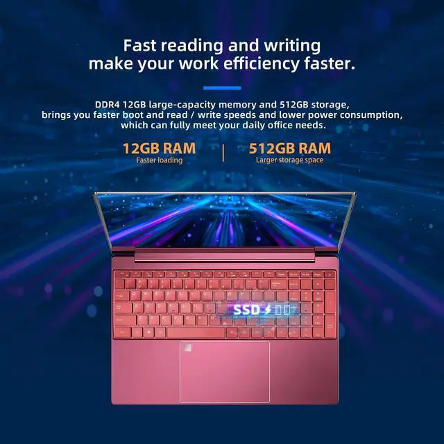 Alt view image 4 of 5 - DaySky Windows 10 Laptops, 15.6 Inches FHD, Intel Celeron N5095 Quad-Core 10nm Processor, Full Size Keyboard, 5mm Narrow Bezel, WiFi, USB 3.0, Type C Computer (12GB+512GB, Black)