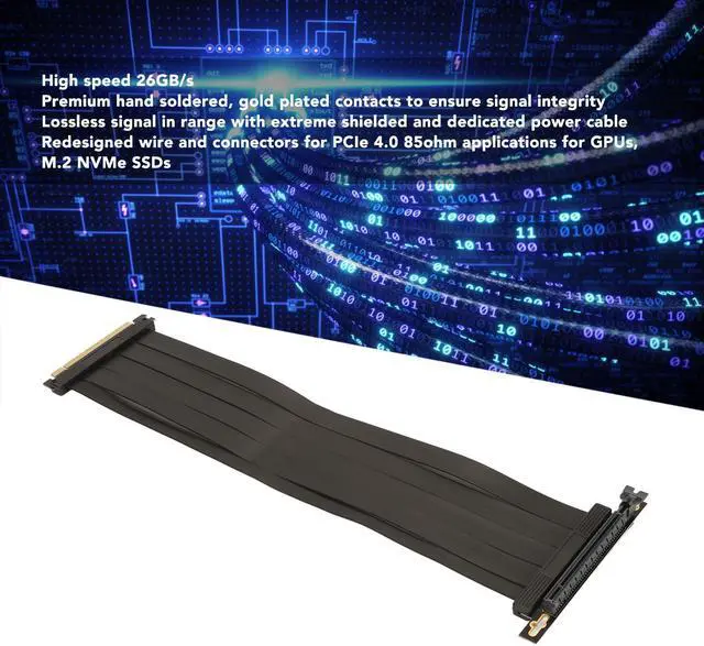 Alt view image 2 of 5 - Bewinner PCIe 4.0 X16 GPU Riser Cable, Length 400mm, Female 90 Degree Angle, EMI Shielded, High Speed Flexible GPU Extension Cable Compatible with RTX4090 RX6950XT, 15.8in