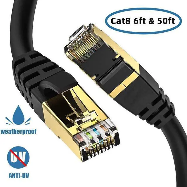 Main image of Cat 8 Ethernet Cable, (Cat8 6ft & Cat8 50ft) Outdoor&Indoor, Burial High Speed 26AWG Cat8 LAN Network Cable 40Gbps, 2000Mhz with Gold Plated RJ45 Connector, Weatherproof for Router/Gaming/Xbox/IP