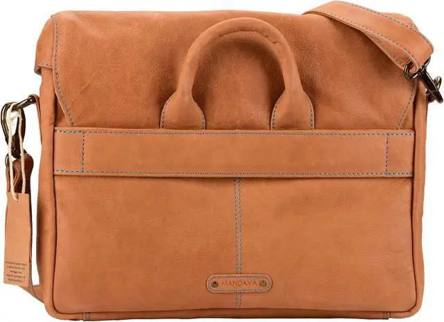 Alt view image 5 of 5 - MANDAVA Mens Messenger Sling Bag | Genuine Leather Laptop Briefcase Bags for Women - Handmade Full Grain Satchel Side Shoulder Cross Body Bag (Tan)