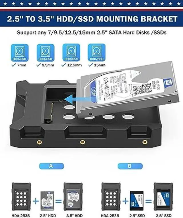 Alt view image 2 of 5 - DecorStat 8 Pack 2.5"SSD to 3.5" SATA Hard Disk Drive Adapter HDD Cage ABS Mounting Bracket Kit Internal Drive Bay Converter Hard Drive Caddy Case Tray SSD Holder for 7 / 9.5 / 12.5/ 15mm 2.5 HDD/SSD