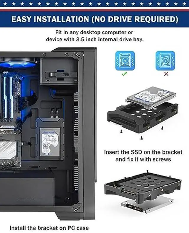 Alt view image 5 of 5 - DecorStat 8 Pack 2.5"SSD to 3.5" SATA Hard Disk Drive Adapter HDD Cage ABS Mounting Bracket Kit Internal Drive Bay Converter Hard Drive Caddy Case Tray SSD Holder for 7 / 9.5 / 12.5/ 15mm 2.5 HDD/SSD