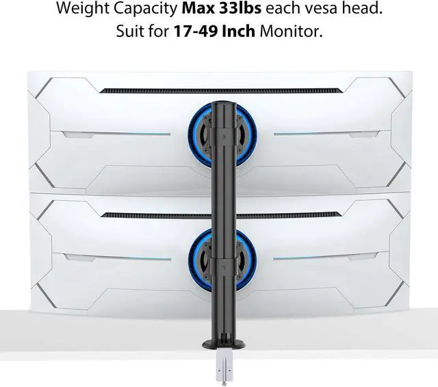 Alt view image 2 of 5 - BEWISER Dual Monitor Stand Desk Mount- Vertical Heavy Duty Monitor Riser Fits Two 17 to 49 Inch Screen with Swivel, Tilt, Height Adjustable,weight capacity up to 33 lbs,BL200-B