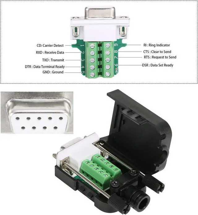 Alt view image 4 of 5 - BIFALE DB9 Breakout Connector (5 Male+5 Female), DB9 Solderless Connector RS232 D-SUB Serial Adapters 16mm thinner 9 Pin Port Terminal Breakout Board with Case Long Bolts Tail Pipe