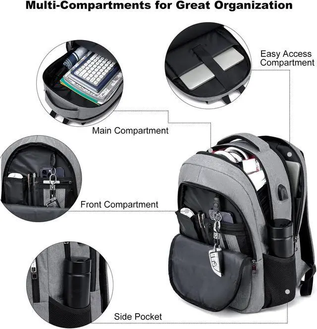 Alt view image 2 of 5 - BIKROD Backpack, School Backpacks for Teen Boys & Girls, Student Bookbag Fits 17.3 Inch Laptop with USB Charging Port, Water Resistant Travel Backpack, Sturdy Anti Theft Computer Bag Gifts Men Women