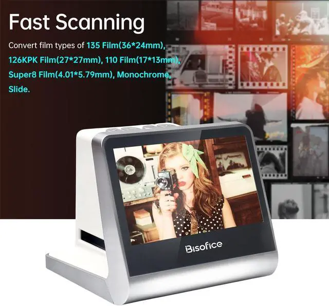 Alt view image 5 of 5 - BISOFICE Film and Slide Scanner for 135 Film(36*24mm)/126KPK /110 Film/Super8/ Monochrome/Slide to Digital JPEG Photos Built-in 16GB Memory 5'' LCD Screen Free APP Support Connect with PC Compute TV