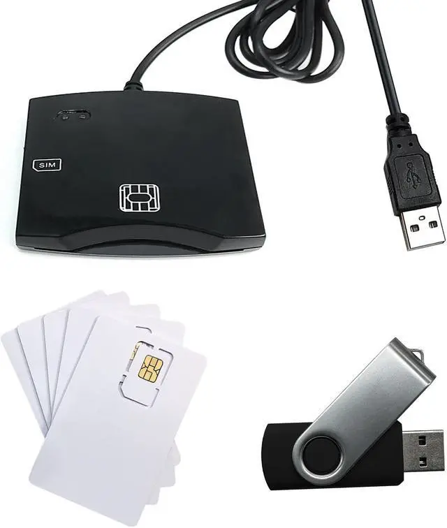 Main image of Smart Chip EMV SIM eID Card Reader Writer Programmer with 5pcs Blank Programable LTE USIM 4G Card + SIM Personalize Software (Black)