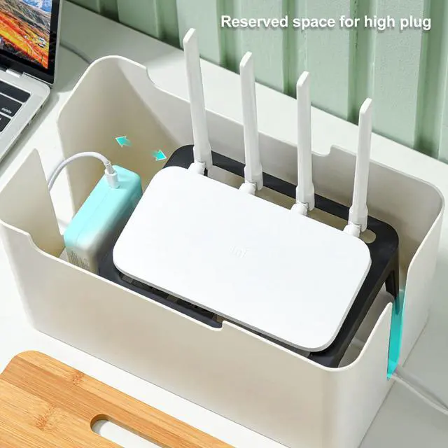 Alt view image 2 of 5 - Diydeg WiFi Router Storage Box, Decorative WiFi Router Storage Rack with Modem Cable Router Cover, Organized Power Strip Cable Management Hider Rack for Home, Office, Bedroom, Living Room