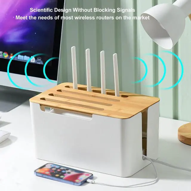 Alt view image 3 of 5 - Diydeg WiFi Router Storage Box, Decorative WiFi Router Storage Rack with Modem Cable Router Cover, Organized Power Strip Cable Management Hider Rack for Home, Office, Bedroom, Living Room