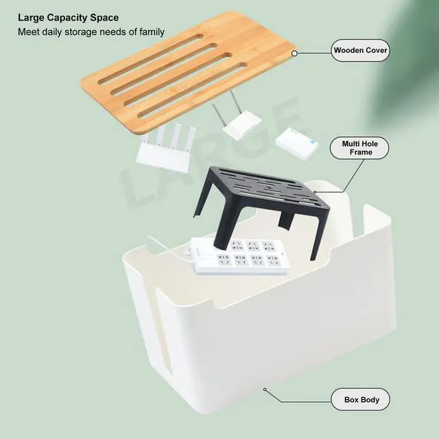 Alt view image 4 of 5 - Diydeg WiFi Router Storage Box, Decorative WiFi Router Storage Rack with Modem Cable Router Cover, Organized Power Strip Cable Management Hider Rack for Home, Office, Bedroom, Living Room