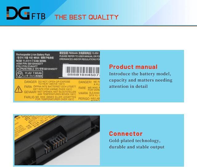 Alt view image 2 of 5 - DGTech 77+ 01AV477 Laptop Battery Compatible with Lenovo Thinkpad P50 P51 P52 Series SB10H45077 SB10H45078 00NY493 00NY492 L17L6P51 L17M6P51 SB10K97634 SB10K97635 01AV495 01AV496 77+ 77++