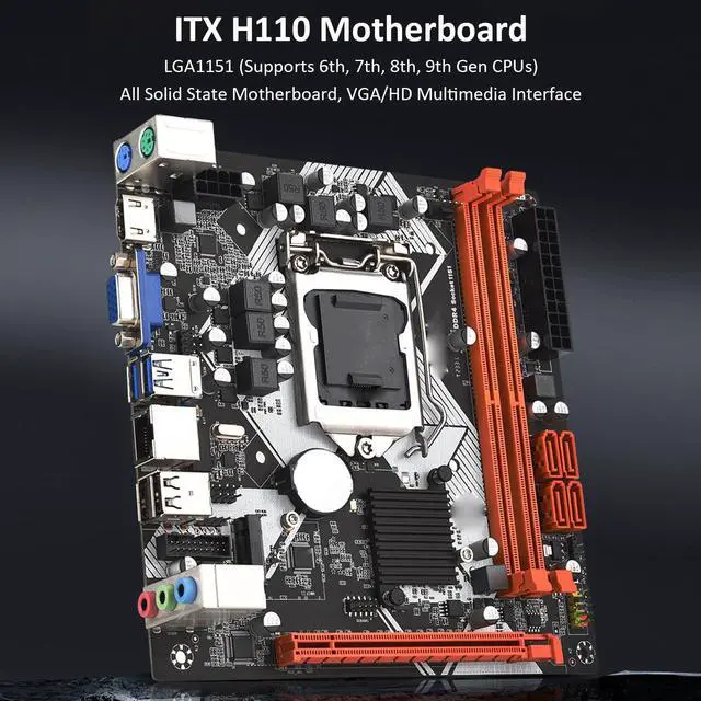 Alt view image 2 of 5 - ITX H110 Motherboard, Dual Channel DDR4, LGA1151, SATA3.0, M.2 Nvme Support, VGA HD Multimedia Interface Gaming Motherboard, for Desktop PC