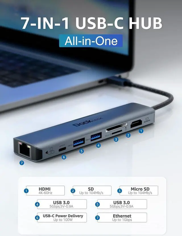 Alt view image 3 of 5 - Bundle-2 Items: USB 3.1 USB C to USB Adapter Cable 5Gbps, 7-in-1 USB-C Hub Multiport Adapter 5Gbps Date Ports
