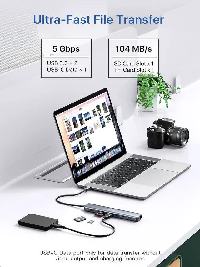 Alt view image 5 of 5 - USB C Hub, 9 in 1 Dockteck USB C to HDMI Adapter with 4K@60Hz, 1Gbps Ethernet, 100W PD, Audio, USB-C and 2 USB-A 5 Gbps Data Ports, SD/TF Card Reader, for MacBook Pro/Air, iPad Pro, XPS, Microsoft
