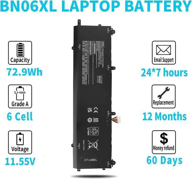 Alt view image 5 of 5 - BN06XL L68299-005 Laptop Battery for HP Spectre X360 Convertible 15-EB 15T-EB 15-EB0XXX 15-EB1XXX 15-EB0053DX 15-EB0043DX 15-EB1043DX 15-EB0025TX 15-EB0035TX 15-EB0053TX 15T-EB100 BN06072XL 72.9Wh