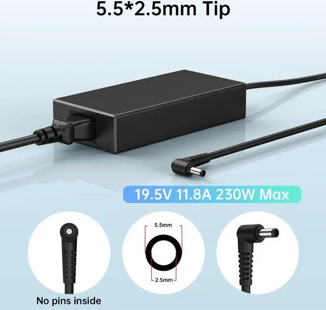 Alt view image 2 of 5 - 230W Charger for MSI GS66 GS76 GS75 GS65 Stealth Power Supply, MSI Chicony A17-230P1A A12-230P1A AC Adapter